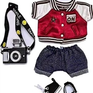 Ensemble vêtements poupée 17 cm veste baseball jean rouge