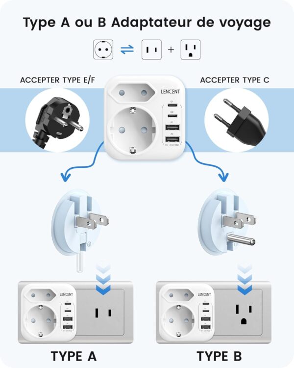 Adaptateur Prise USA LENCENT Type A B USB Voyage Compact-1