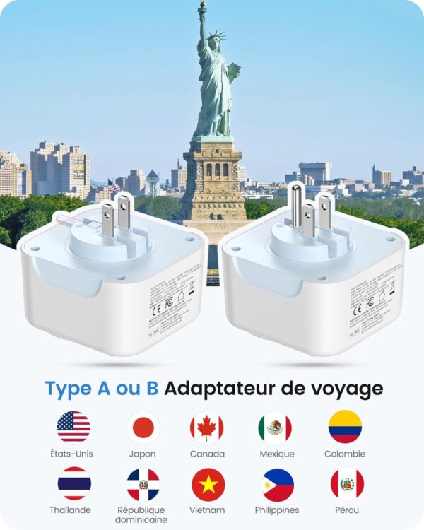 Adaptateur Prise USA LENCENT Type A B USB Voyage Compact-2