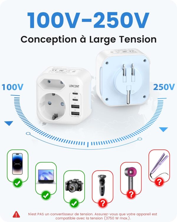 Adaptateur Prise USA LENCENT Type A B USB Voyage Compact-6